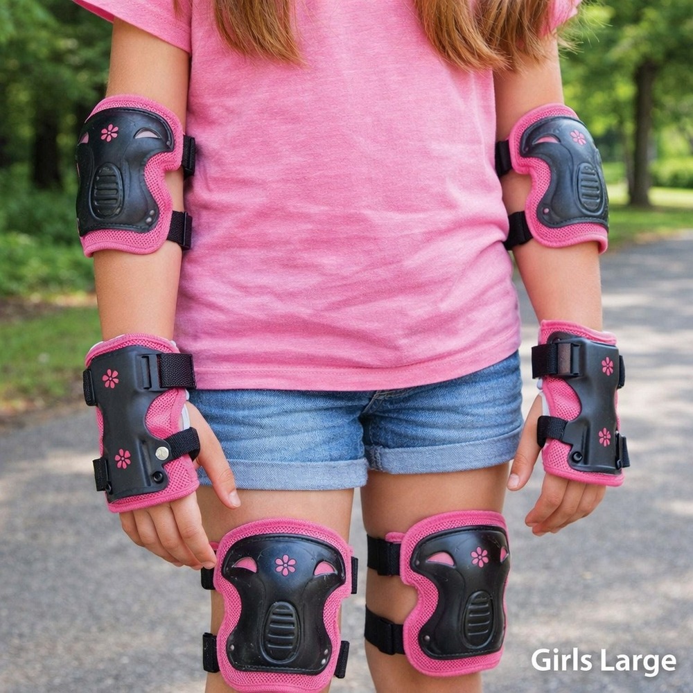 High Bounce Sports Girls Large‎ Protective Pad Set Pink Black Knee Elbow Wrist